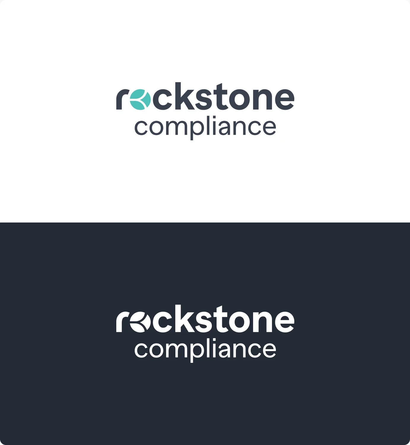 The Rockstone Compliance logo on white and on navy