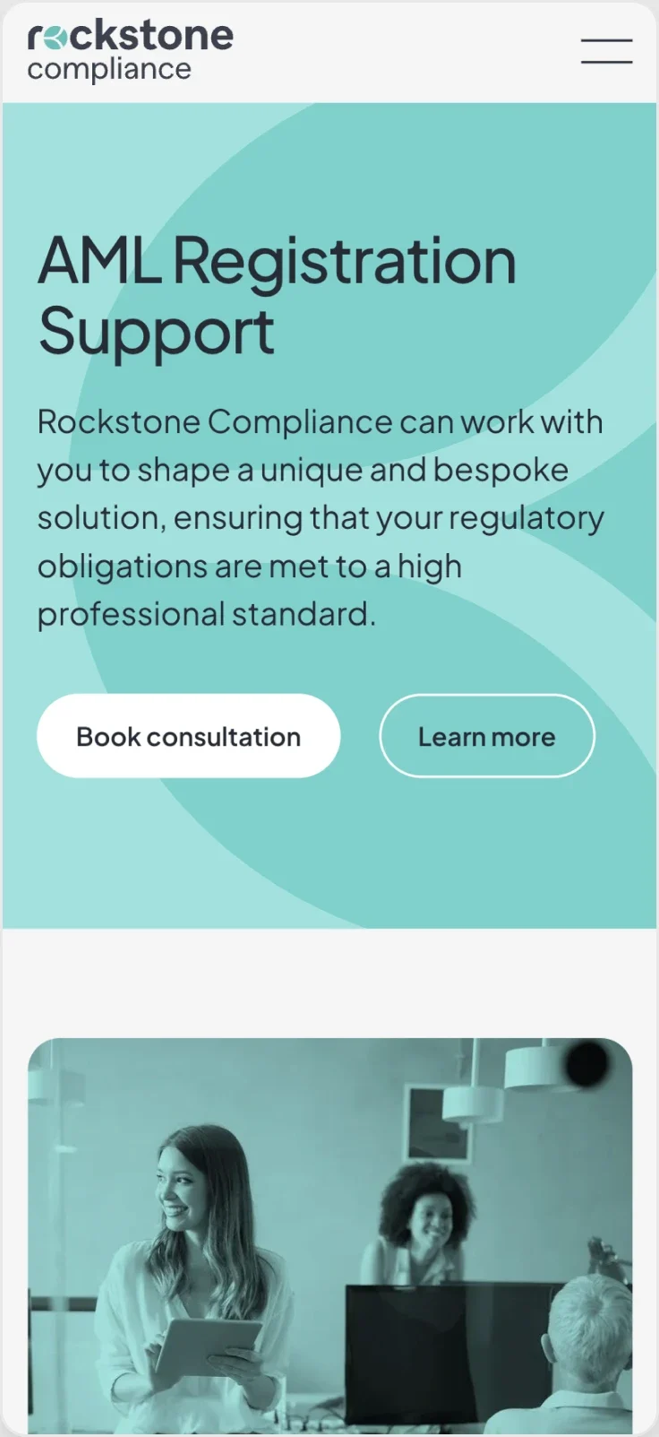 The AML registration support page on a phone