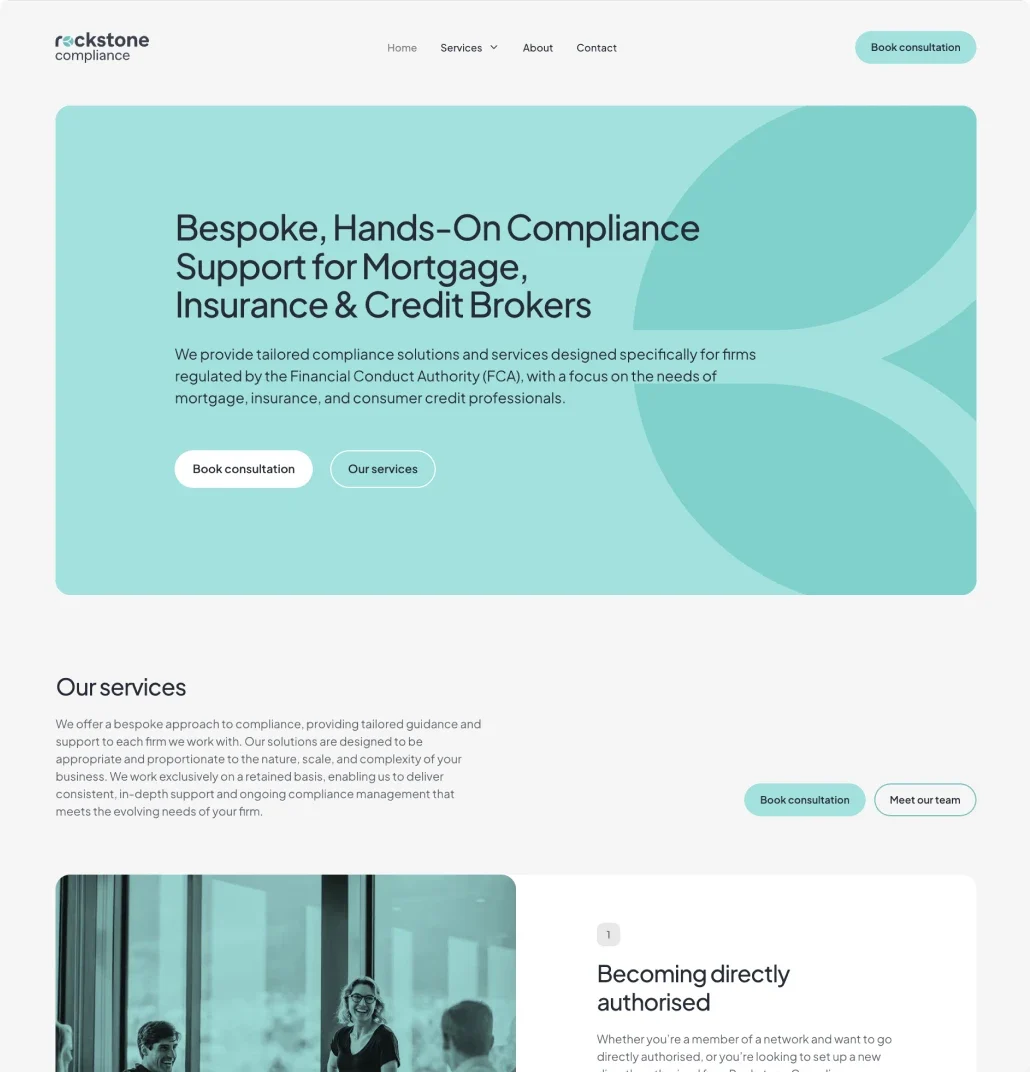 The home page hero and services introduction on desktop