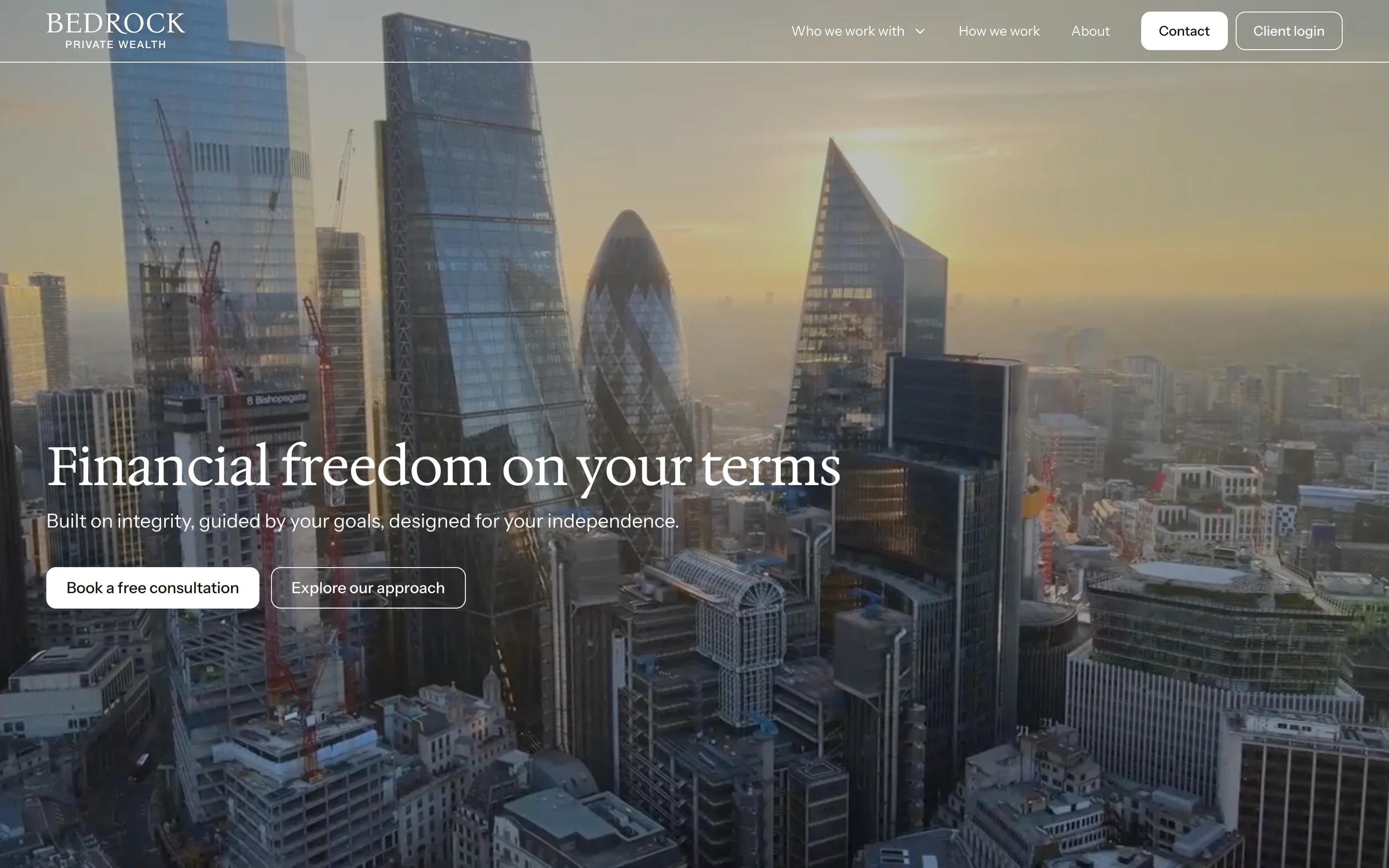 The Bedrock Private Wealth home page on desktop