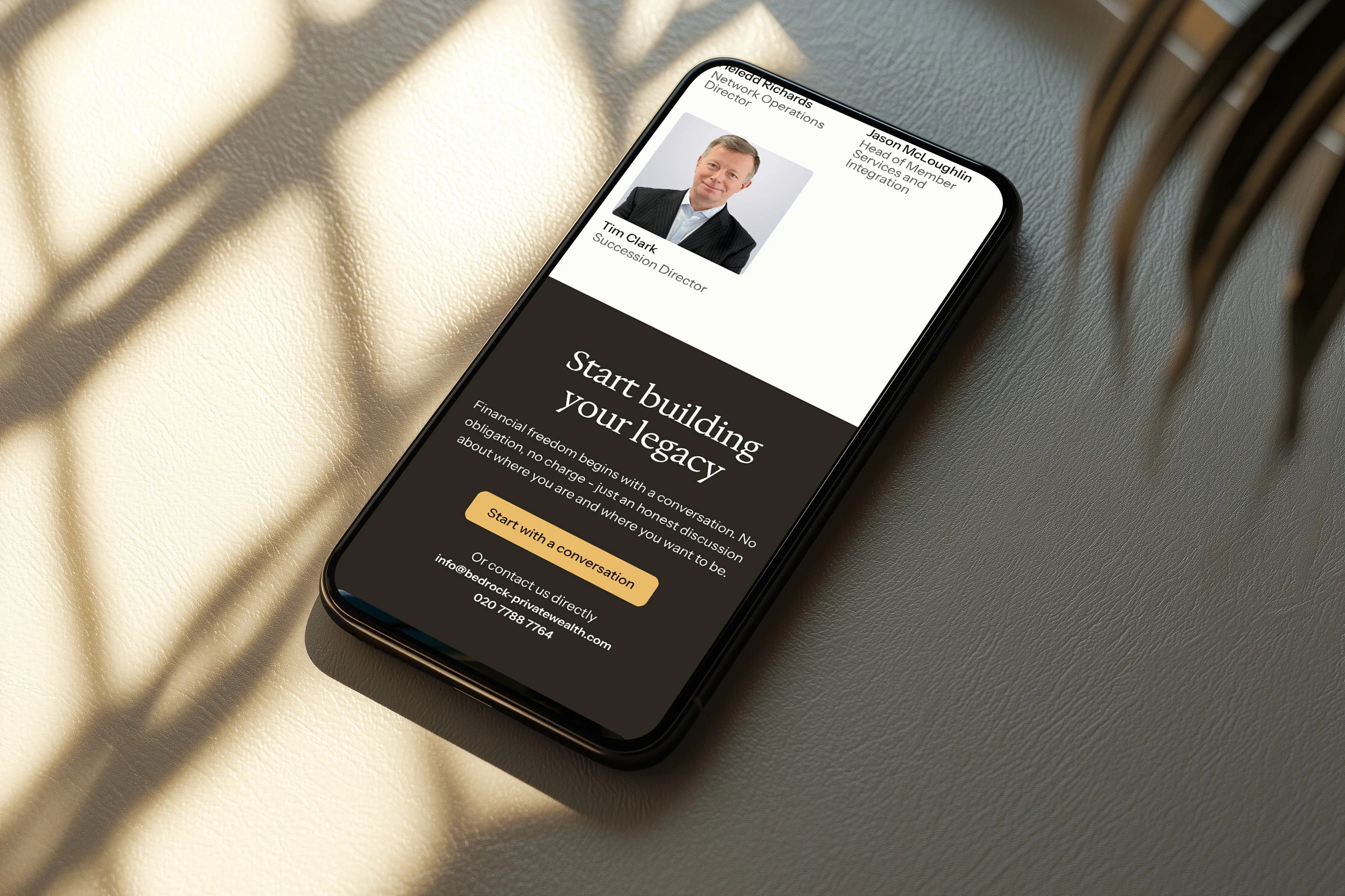 The 'Start building your legacy' call to action on a phone, in sunlight