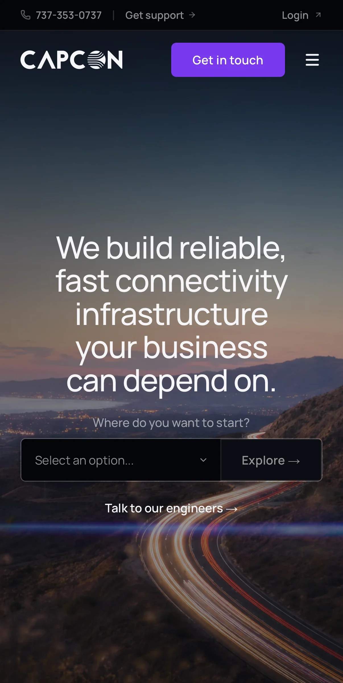 The home page hero on a phone