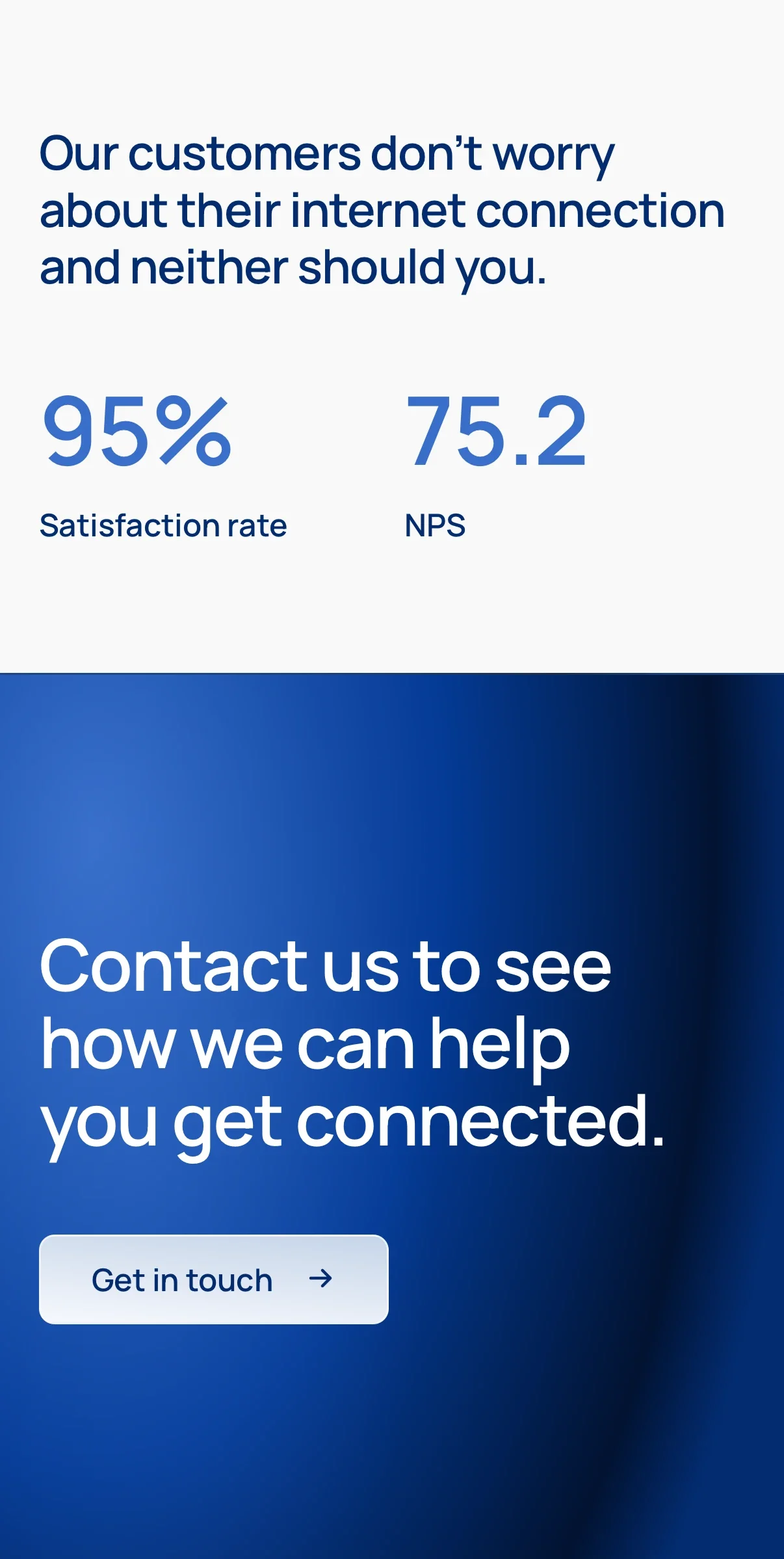 The satisfaction rate and NPS, then the closing call to action, on a phone